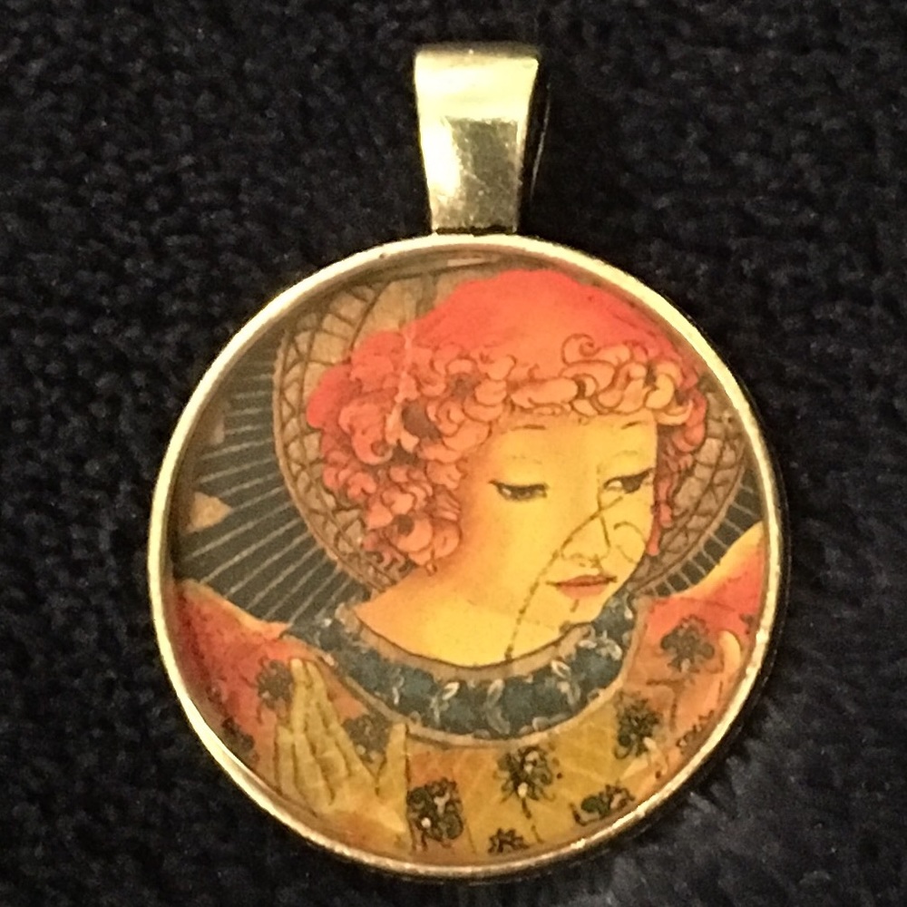 Vintage Christmas Postage Stamp Necklace Pendant